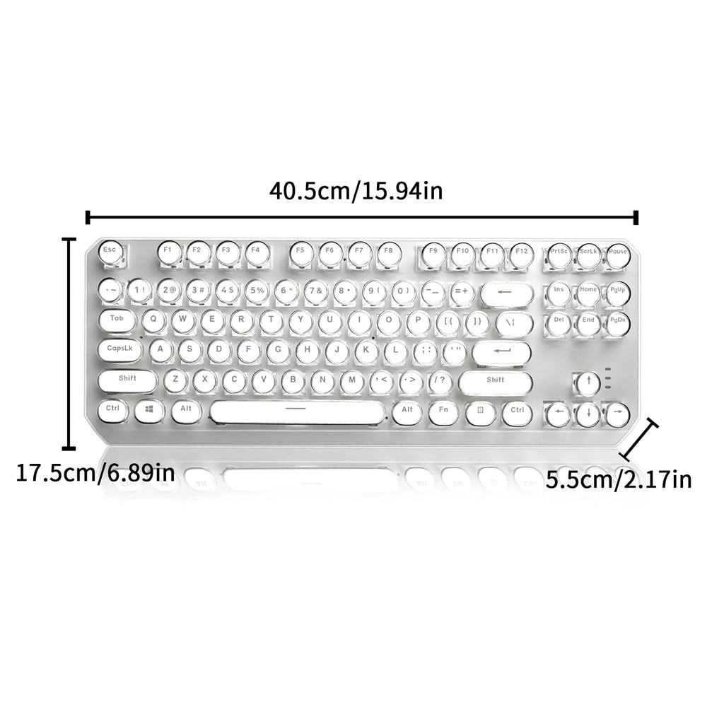EWEADN Wireless Typewriter Mechanical Keyboard, 87 Keys, Tri-Mode, Blue Switches, White Backlit, Retro Style for Typing & Gaming