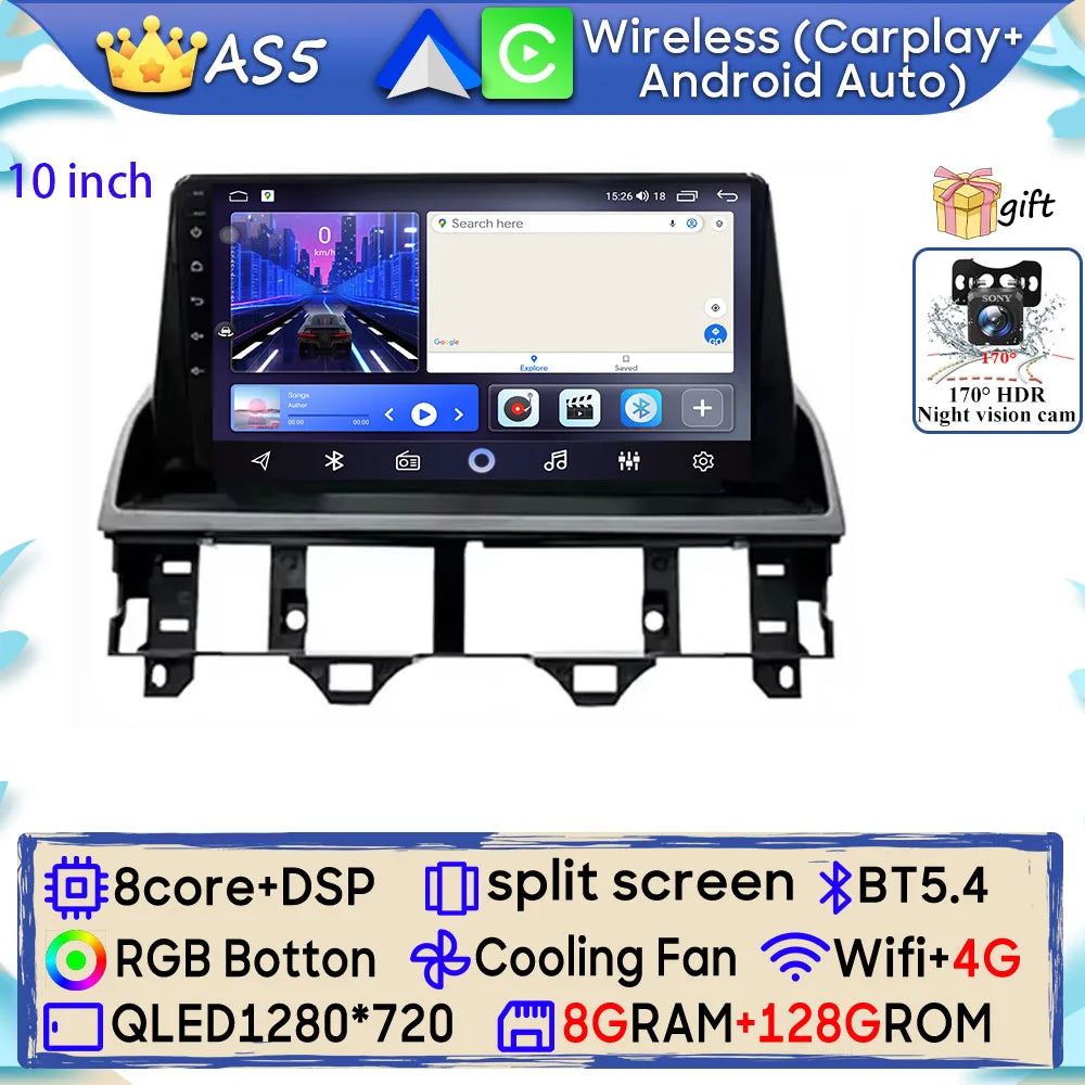 Android 15 Car Radio For Mazda 6 Atenza GG 2002 - 2008 GPS Navigation Android Auto Carplay Wifi Video Stereo Screen 4G No 2din