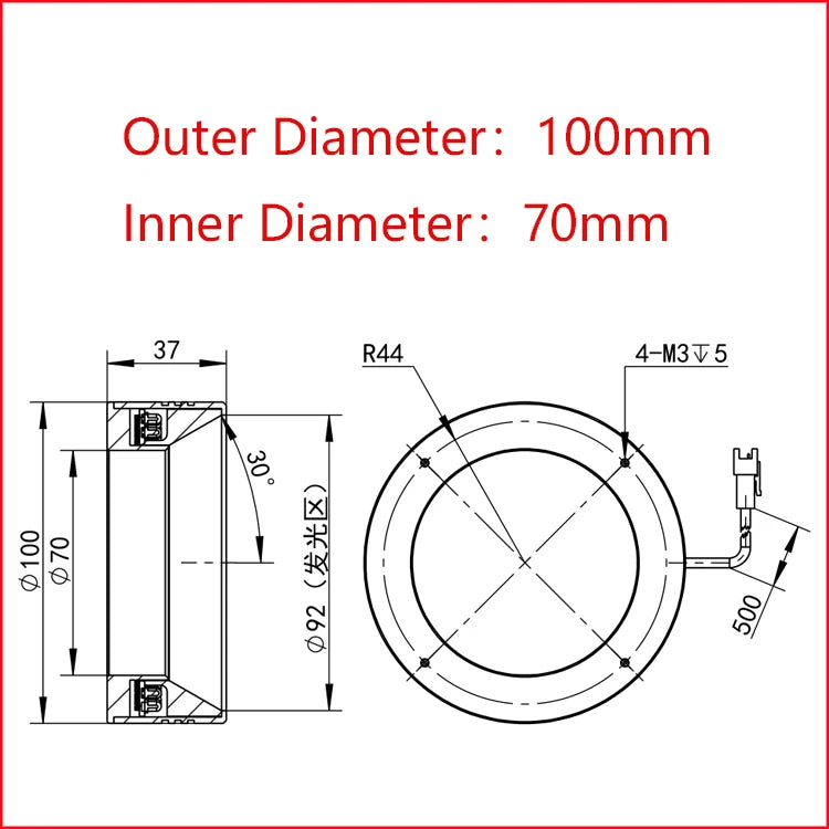 Compact 100mm Machine Vision LED Lighting Shadowless Low Angle Ring light