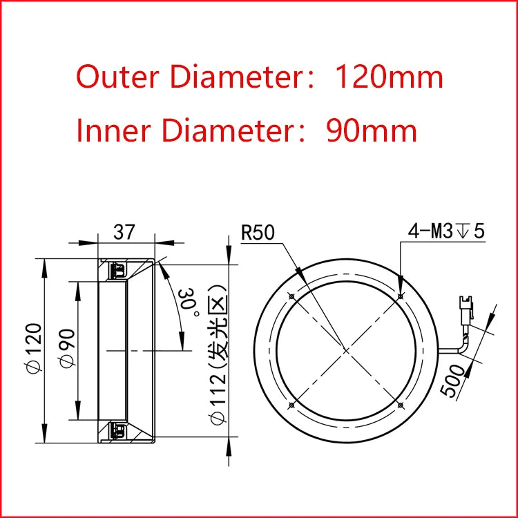 Compact 100mm Machine Vision LED Lighting Shadowless Low Angle Ring light