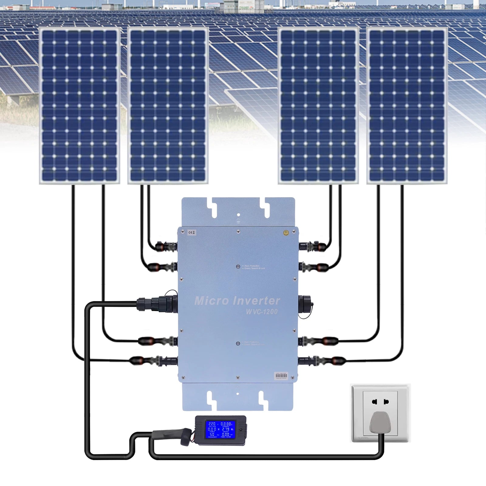 1200W Micro Inverter WVC Solar Inverter Grid Tie Inverter Solar Grid Tie Control for Solar Panels MPPT DC22-50V, AC 220V