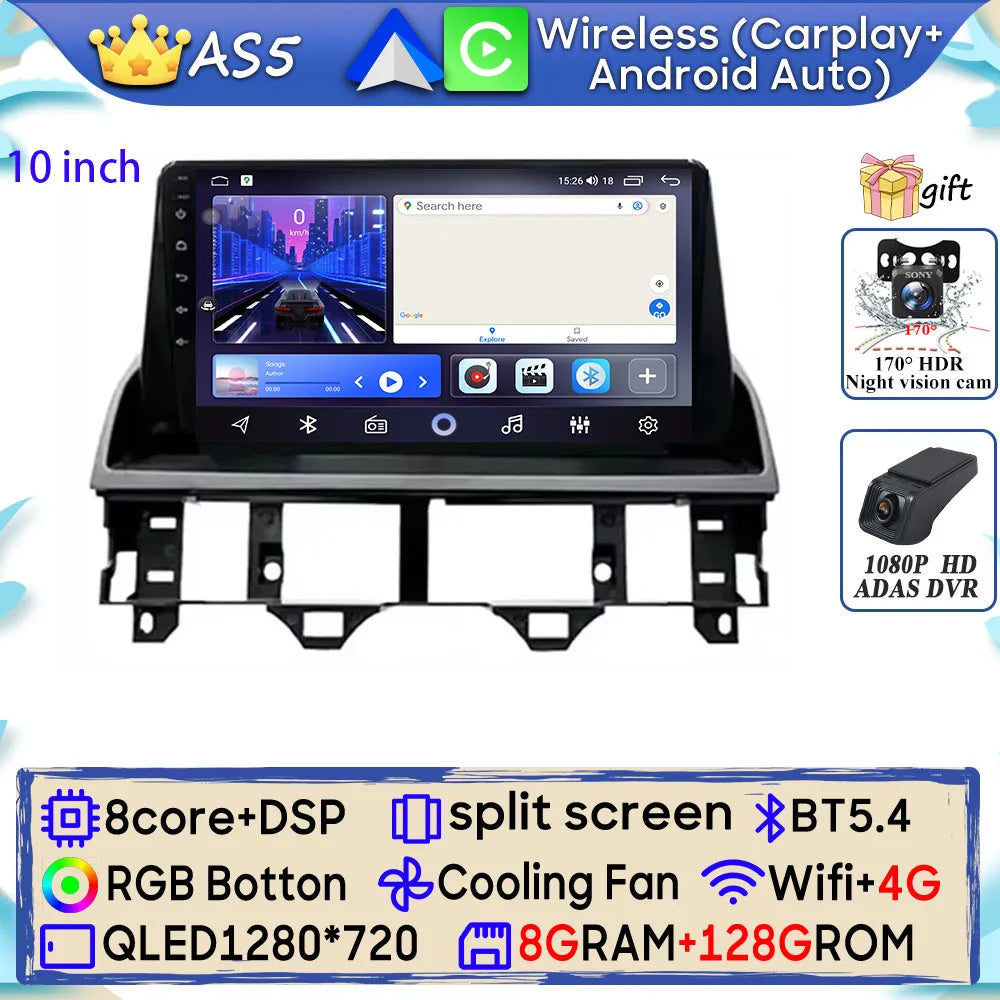 Android 15 Car Radio For Mazda 6 Atenza GG 2002 - 2008 GPS Navigation Android Auto Carplay Wifi Video Stereo Screen 4G No 2din