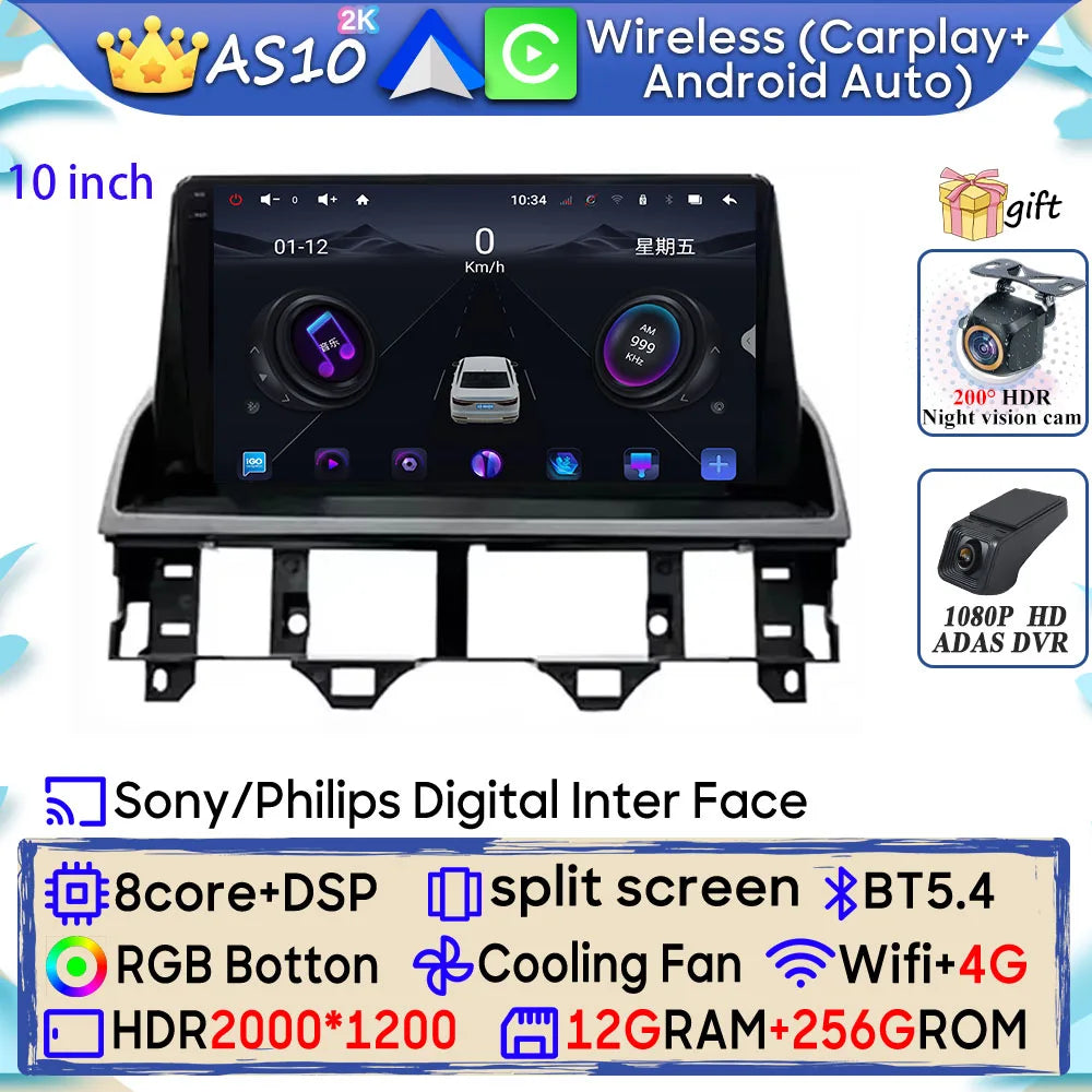 Android 15 Car Radio For Mazda 6 Atenza GG 2002 - 2008 GPS Navigation Android Auto Carplay Wifi Video Stereo Screen 4G No 2din