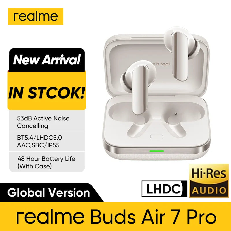 Global Version realme Buds Air 7 pro 53dB Deep-sea Noise Cancellation AI Simultaneous Interpretation LHDC 5.0 Bluetooth 5.4