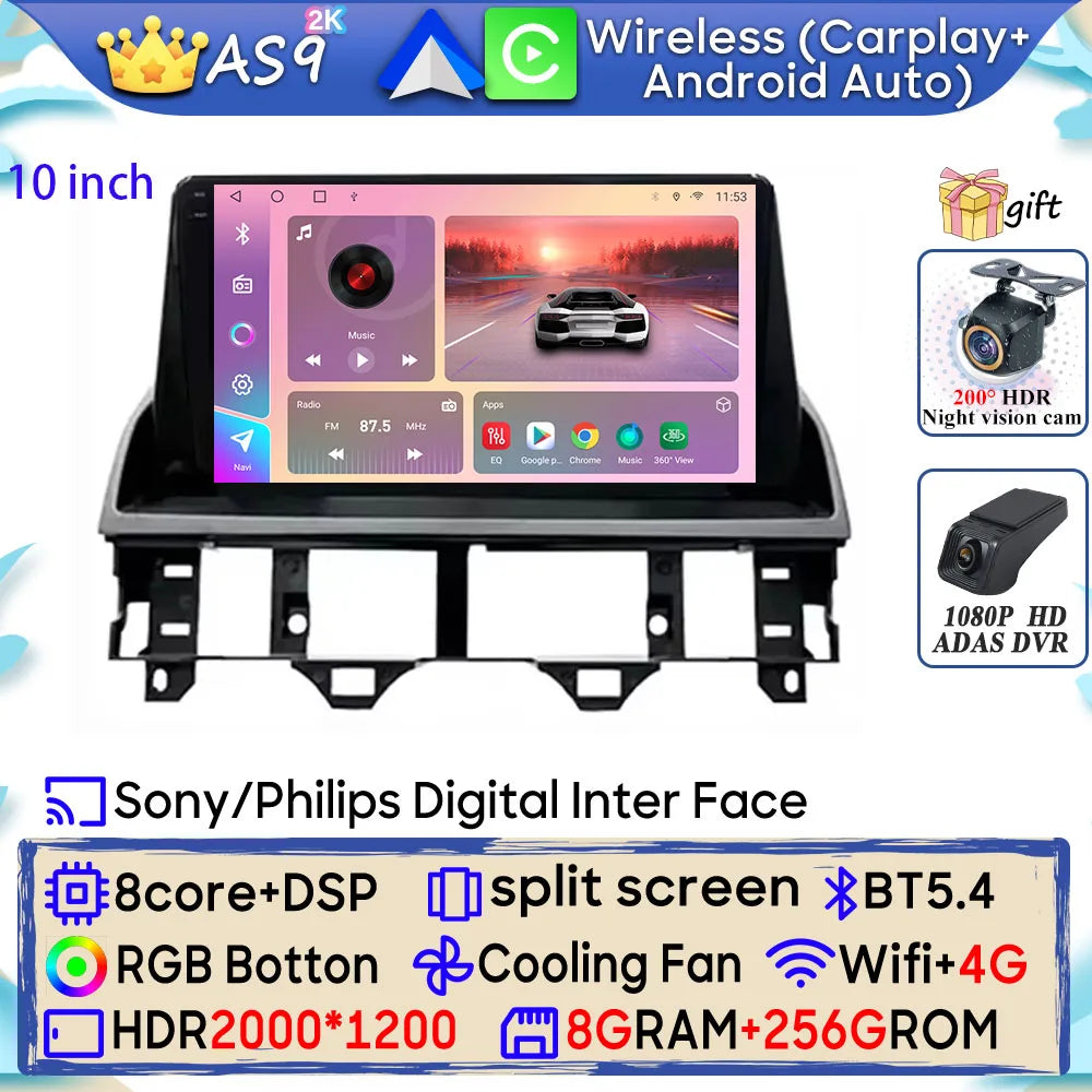 Android 15 Car Radio For Mazda 6 Atenza GG 2002 - 2008 GPS Navigation Android Auto Carplay Wifi Video Stereo Screen 4G No 2din