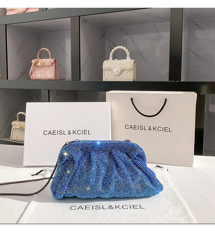 Luxury Glitter Cloud Bag Rhinestones Diamond Evening Bag Women's Handbag Wedding Party Clutch Purse Glitter Shiny Shoulder Bag