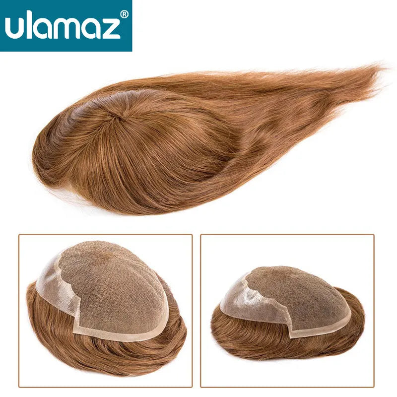 Long Hair Toppers For Women Lace Pu Bleach Knots Hair Topper Human Hair Women's Wigs Natural Hair Straight Hair Woman Wigs 7"x9"