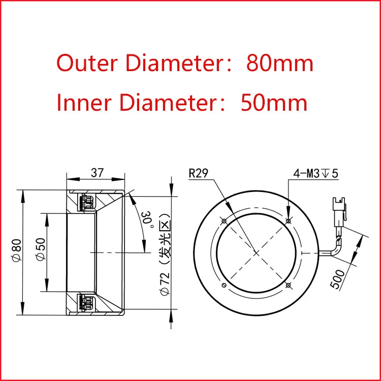 Compact 100mm Machine Vision LED Lighting Shadowless Low Angle Ring light