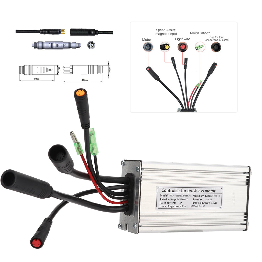36/48V 22A Ebike Sine Wave Controller With Light Line For 500W Brushless Motor Electric Bicycle Controllers E-bike Accessorie