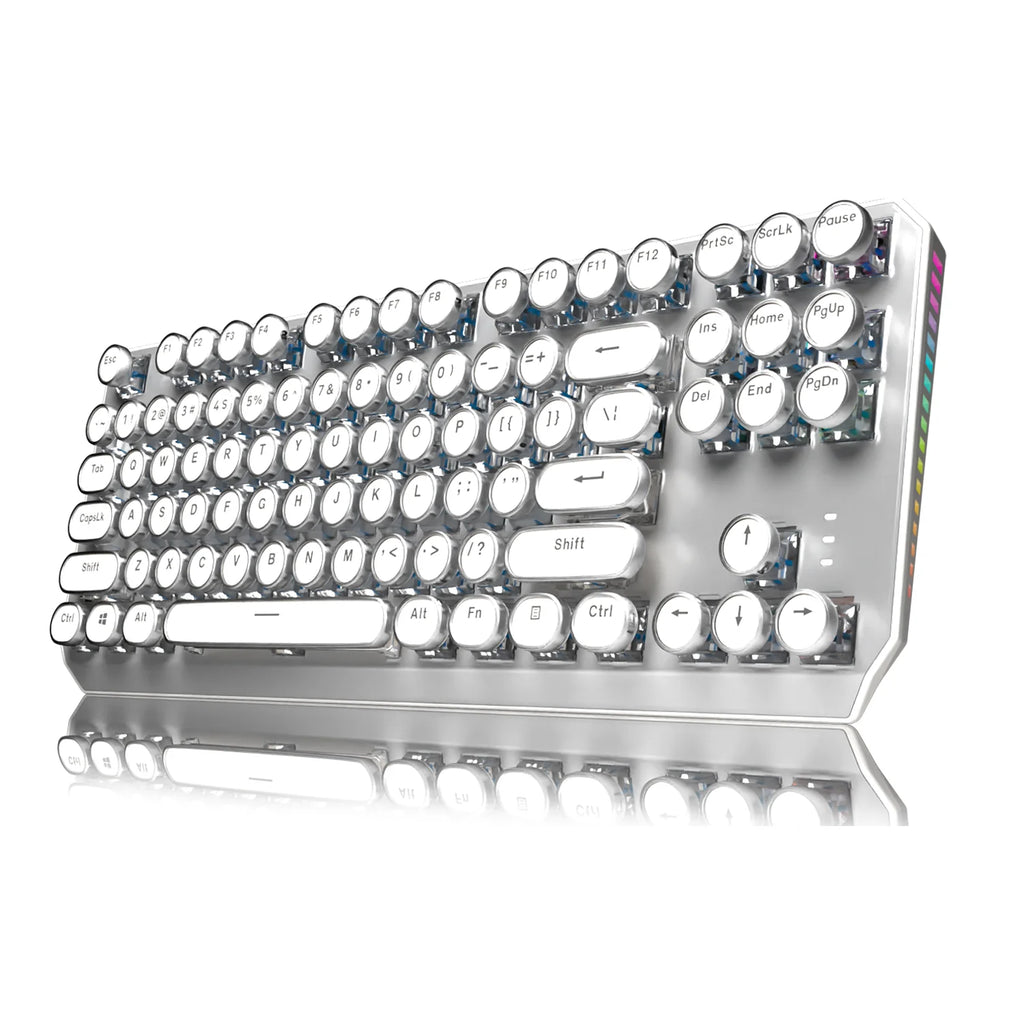 EWEADN Wireless Typewriter Mechanical Keyboard, 87 Keys, Tri-Mode, Blue Switches, White Backlit, Retro Style for Typing & Gaming