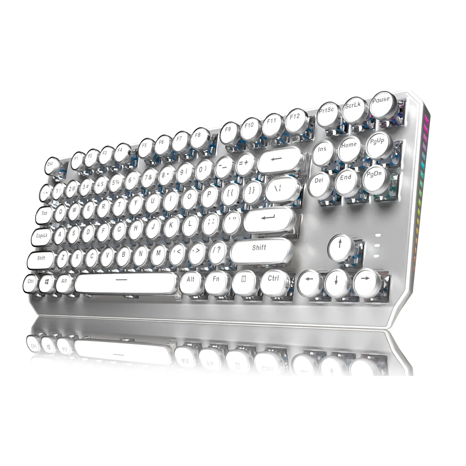EWEADN Wireless Typewriter Mechanical Keyboard, 87 Keys, Tri-Mode, Blue Switches, White Backlit, Retro Style for Typing & Gaming