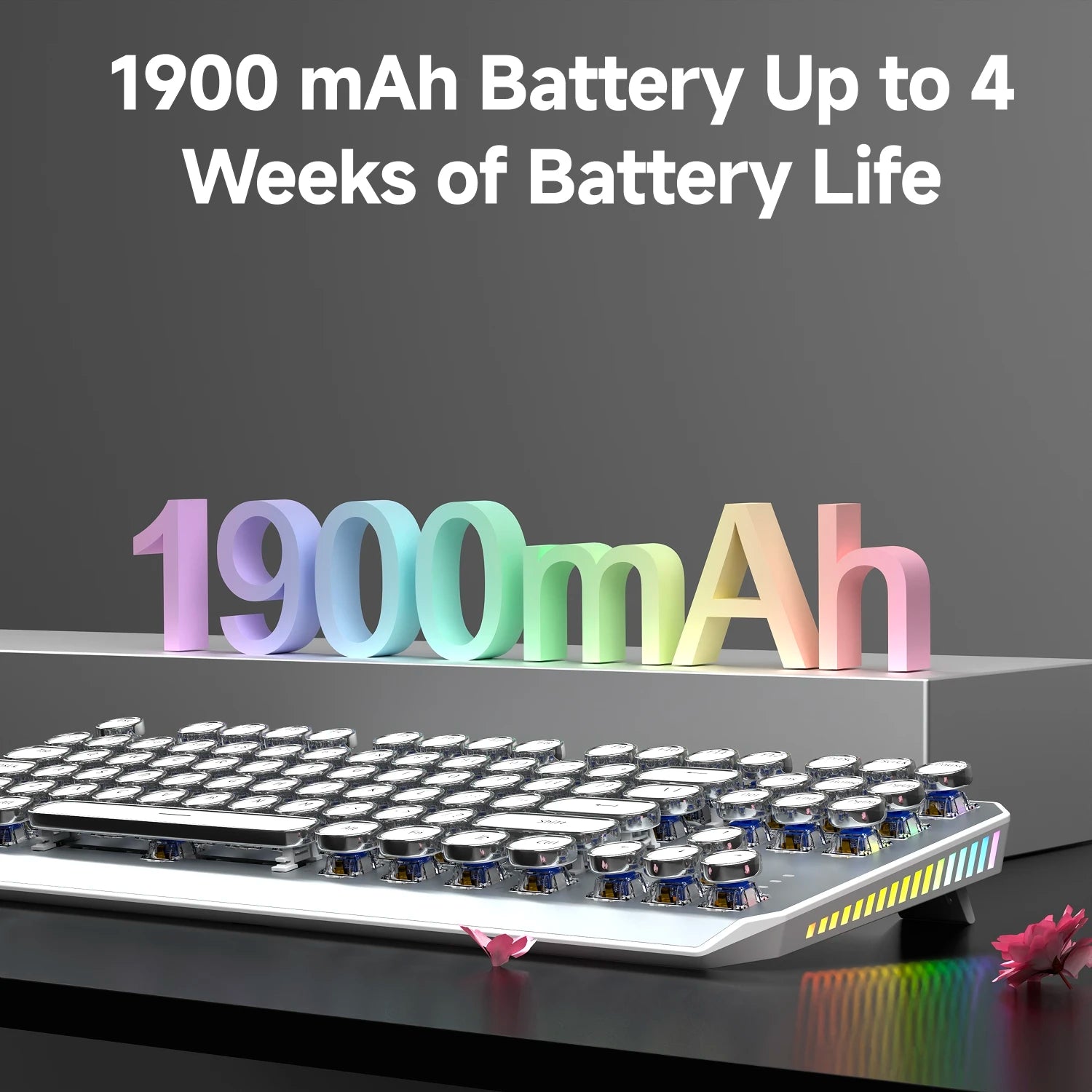 EWEADN Wireless Typewriter Mechanical Keyboard, 87 Keys, Tri-Mode, Blue Switches, White Backlit, Retro Style for Typing & Gaming