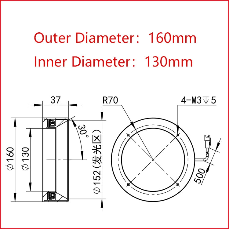 Compact 100mm Machine Vision LED Lighting Shadowless Low Angle Ring light