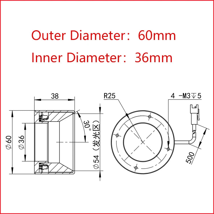 Compact 100mm Machine Vision LED Lighting Shadowless Low Angle Ring light