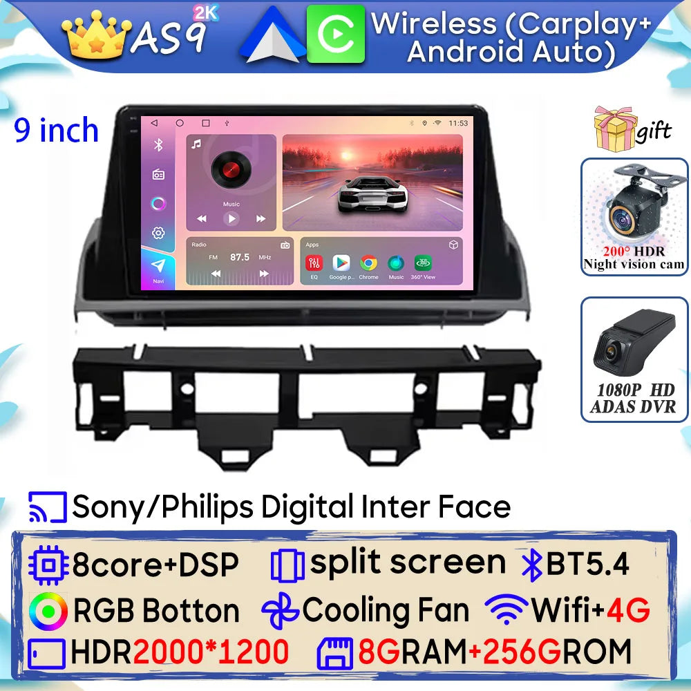 Android 15 Car Radio For Mazda 6 Atenza GG 2002 - 2008 GPS Navigation Android Auto Carplay Wifi Video Stereo Screen 4G No 2din