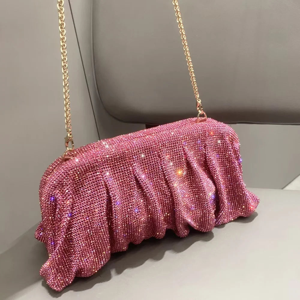 Luxury Glitter Cloud Bag Rhinestones Diamond Evening Bag Women's Handbag Wedding Party Clutch Purse Glitter Shiny Shoulder Bag