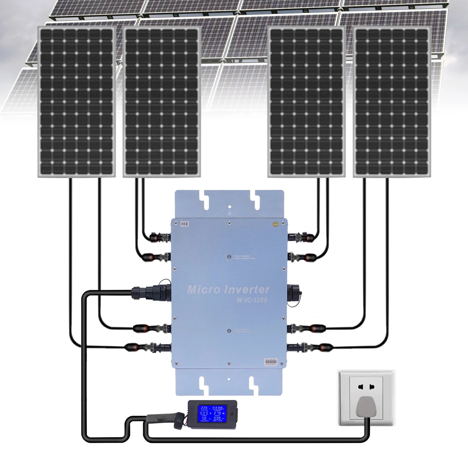 1200W Micro Inverter WVC Solar Inverter Grid Tie Inverter Solar Grid Tie Control for Solar Panels MPPT DC22-50V, AC 220V
