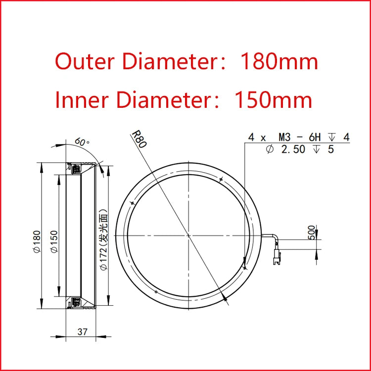 Compact 100mm Machine Vision LED Lighting Shadowless Low Angle Ring light