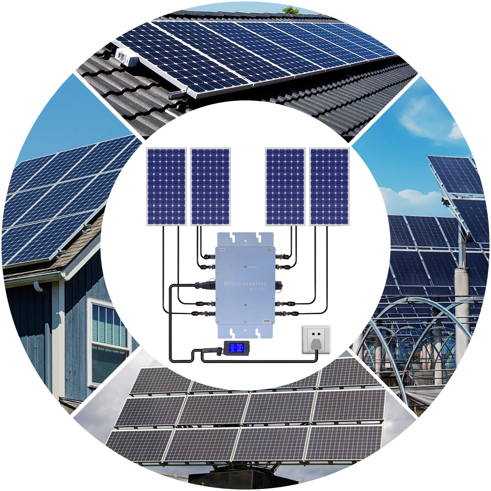 1200W Micro Inverter WVC Solar Inverter Grid Tie Inverter Solar Grid Tie Control for Solar Panels MPPT DC22-50V, AC 220V